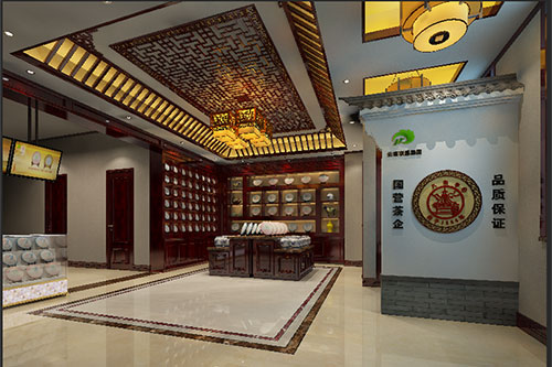 城中古朴典雅的中式茶叶店大堂设计效果图